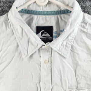 Quiksilver Button Up Shirt Long Sleeve Men Surf Outdoors White 2XL Cotton Woven